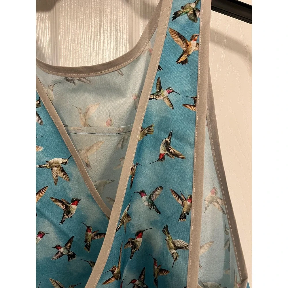 Criss Cross Apron Pockets: Hummingbird Print, S-L Cottagecore Crossback Apron